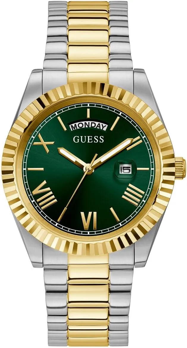 GUESS Men's 42mm Watch - Two-Tone Strap Green Dial Two-Tone Case