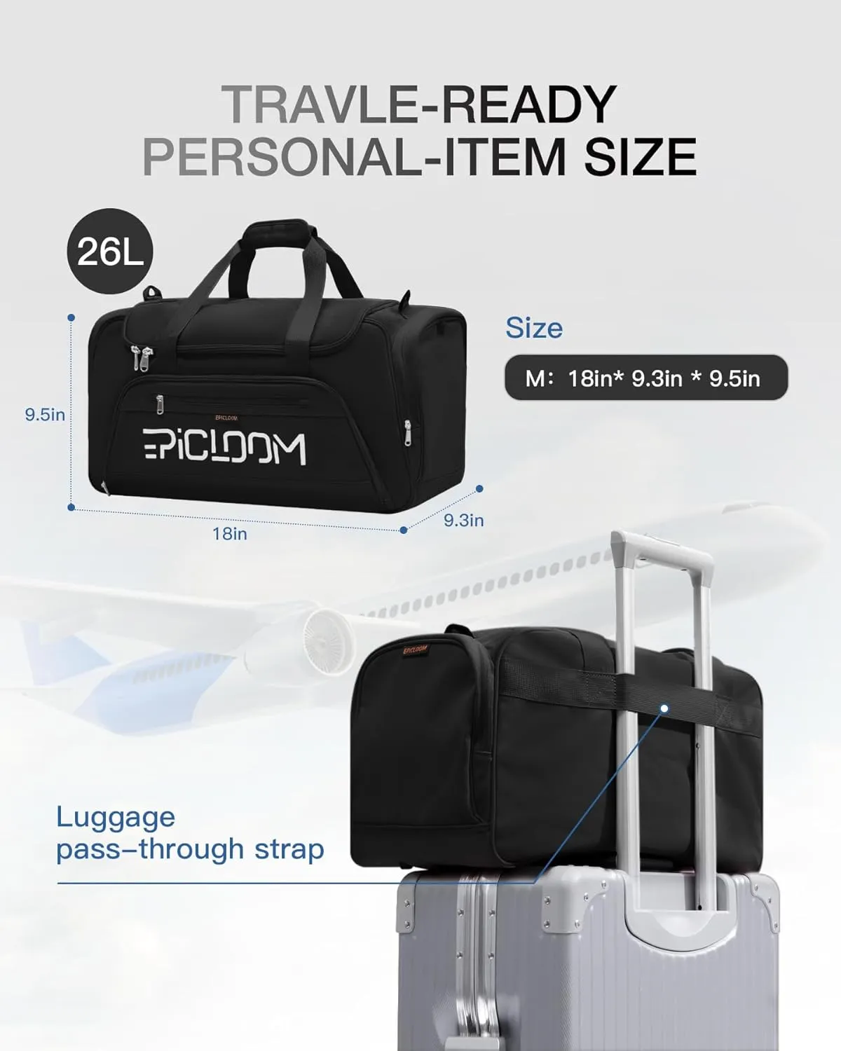 Gym Bag with Shoes  Wet Compartment, Travel Duffel Bag for Men Women, 26L Weekender Overnight, Lightweight Carry On for Workout Football