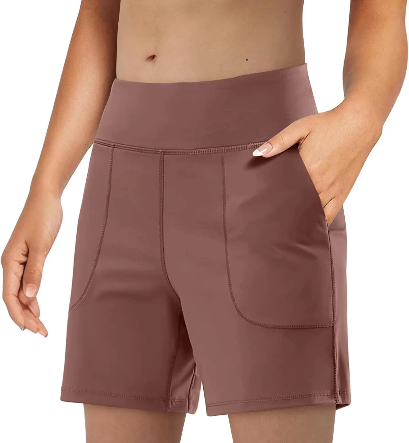 Gym Shorts Women Comfy Summer Elastic High Waisted Workout Athletic Stretchy Biker Short Yoga Pants with Pockets