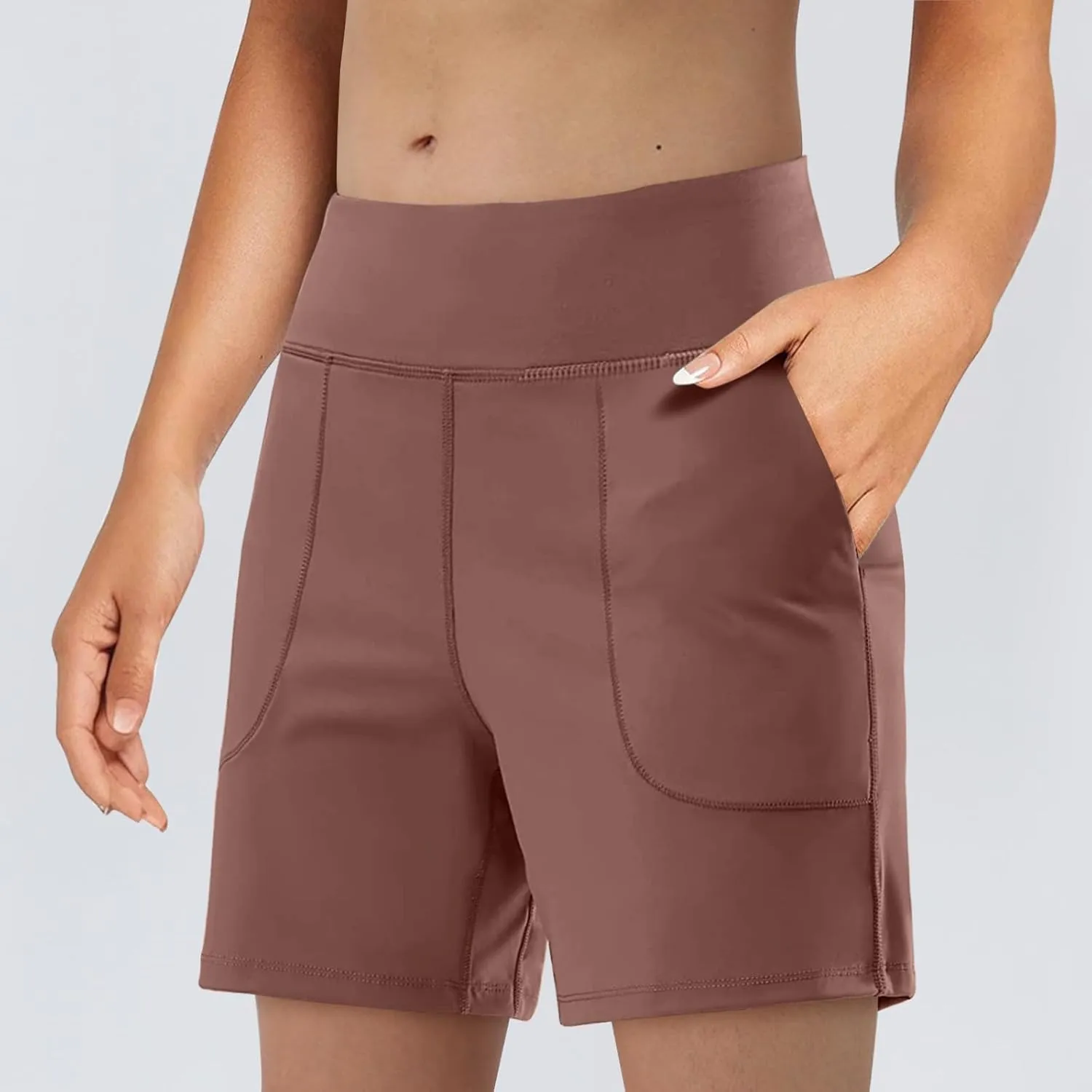 Gym Shorts Women Comfy Summer Elastic High Waisted Workout Athletic Stretchy Biker Short Yoga Pants with Pockets