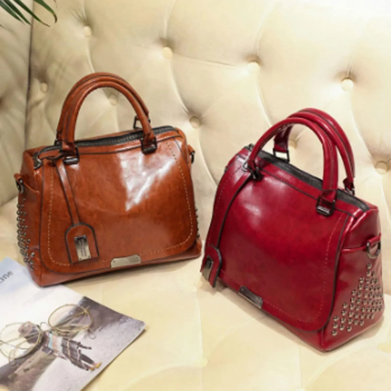 Handbags for women Crossbody Bags for Women Shouler Bag Handbags Women Bags Designer Oil Wax Leather Rivet Bag