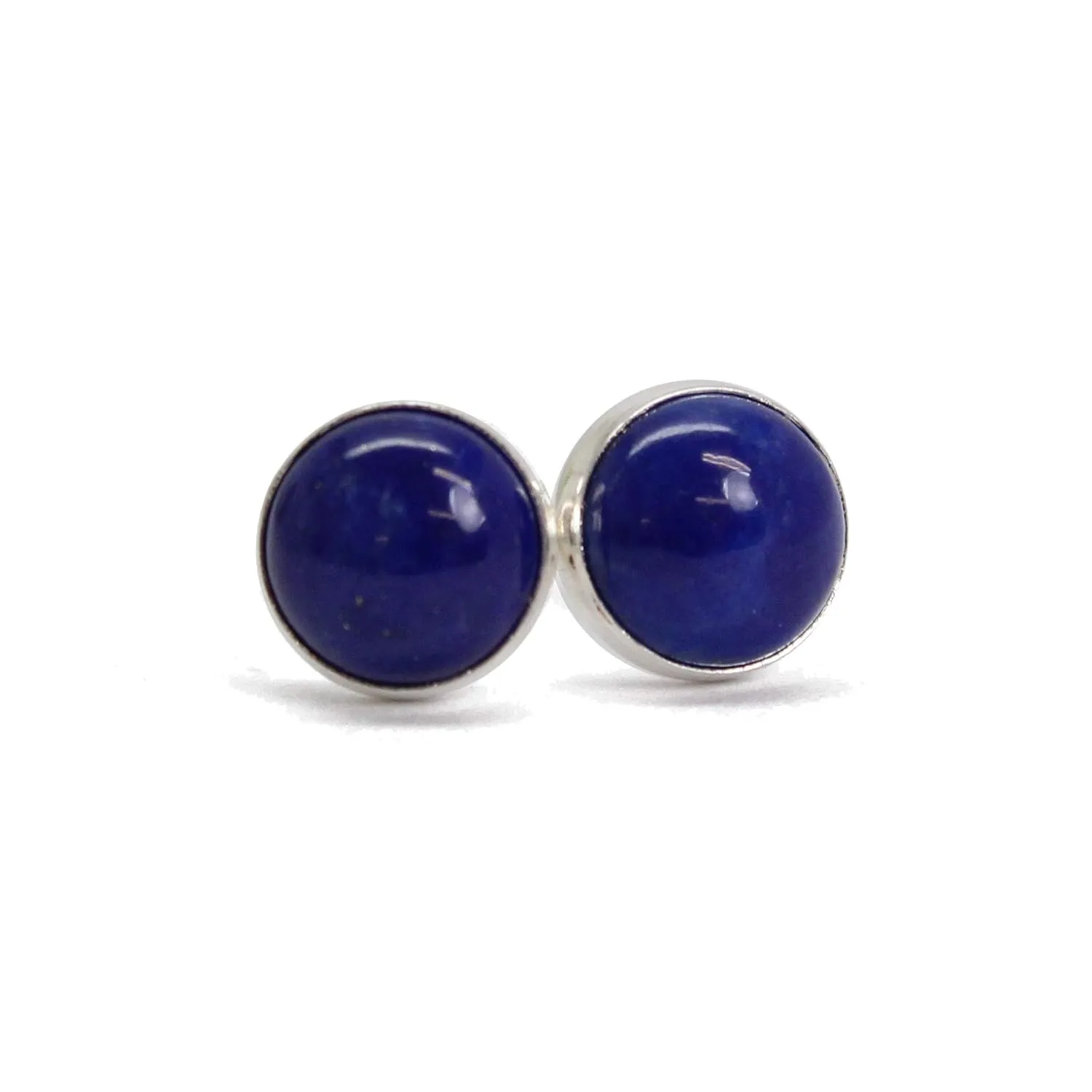 Handmade 6mm Lapis Lazuli Gemstone Stud Earrings for Women and Girls, Round Bezel 925 Sterling Silver (lapis-lazuli)