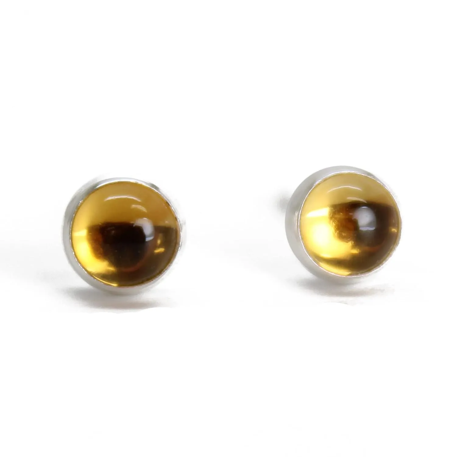 Handmade Citrine Gemstone Stud Earrings for Women and Girls, 4mm Round Bezel 925 Sterling Silver