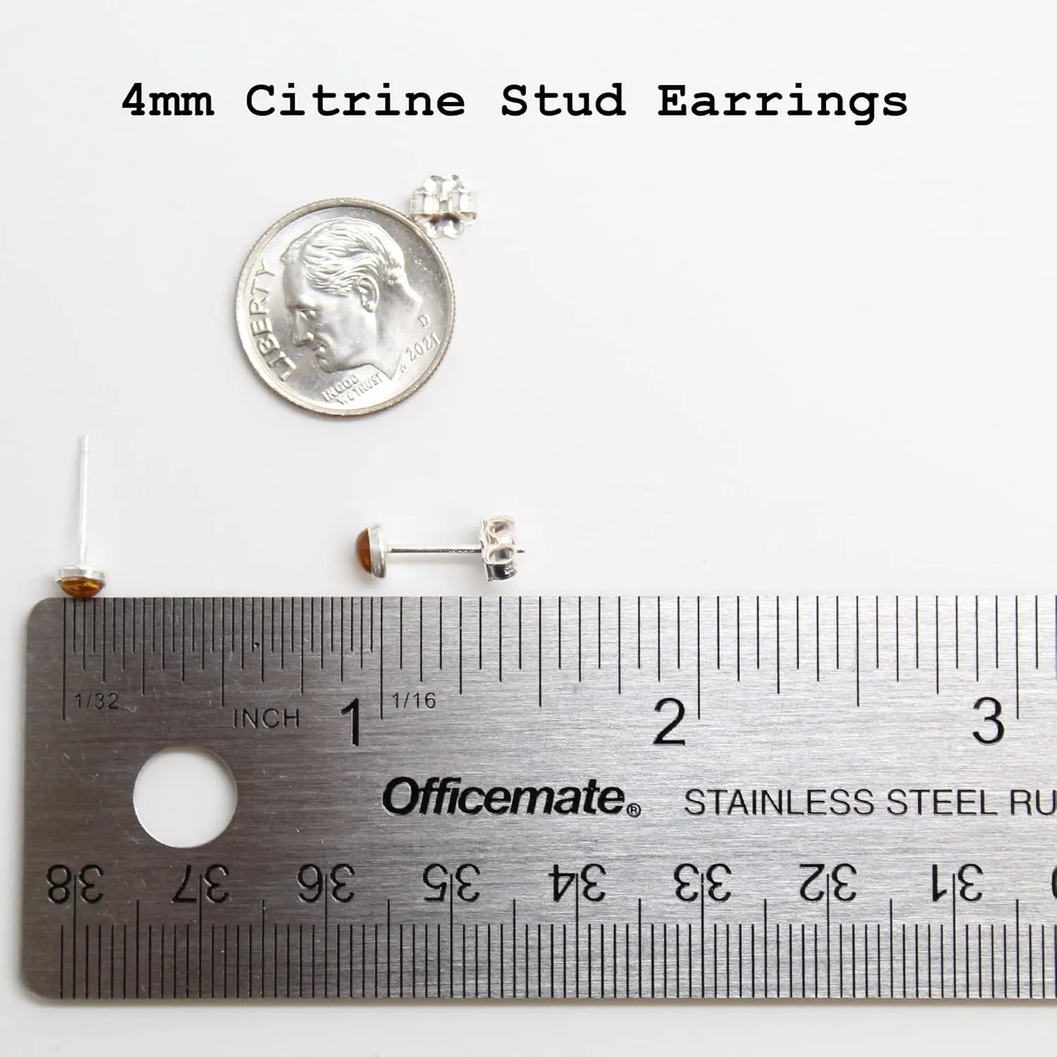 Handmade Citrine Gemstone Stud Earrings for Women and Girls, 4mm Round Bezel 925 Sterling Silver