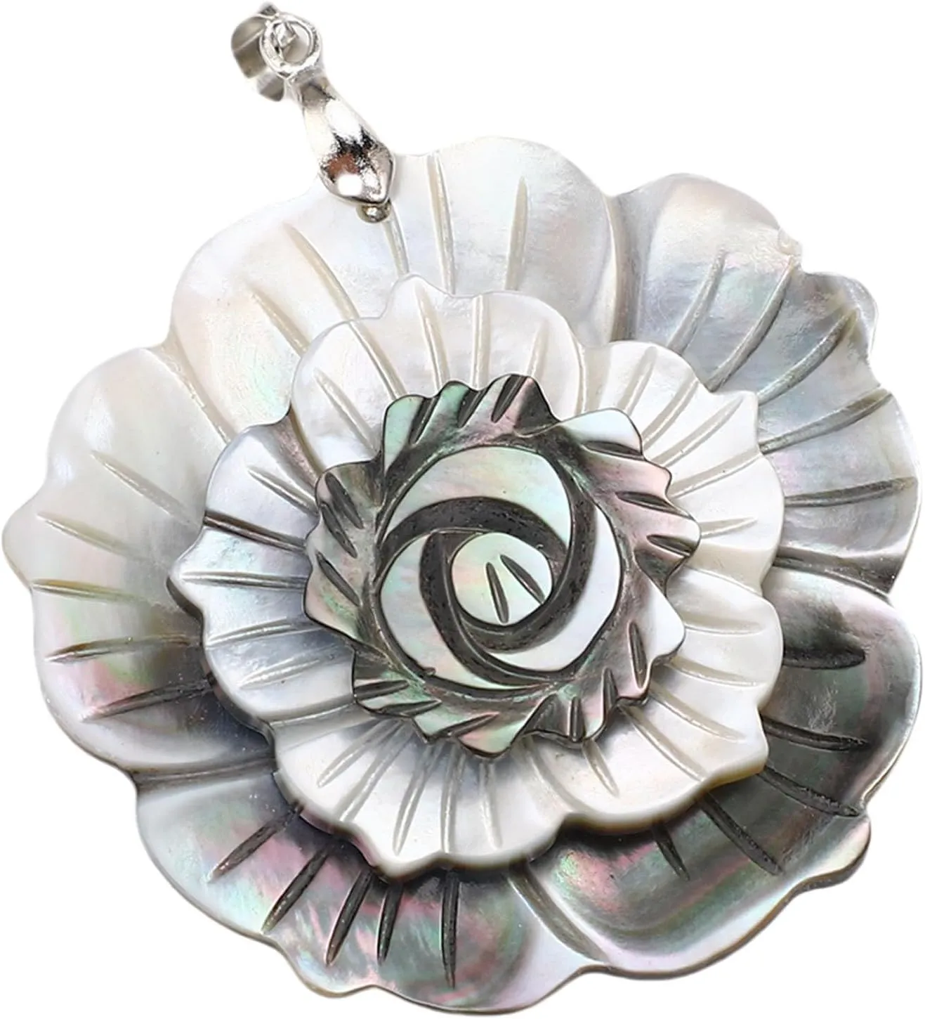 Handmade Shell Necklace Real Shell Abalone Pendant 3 Layered Flower Jewelry for Women Unique Seashell Necklace Suitable for Pairing with Dresses Skirts Blouses Pants (Silver Black)