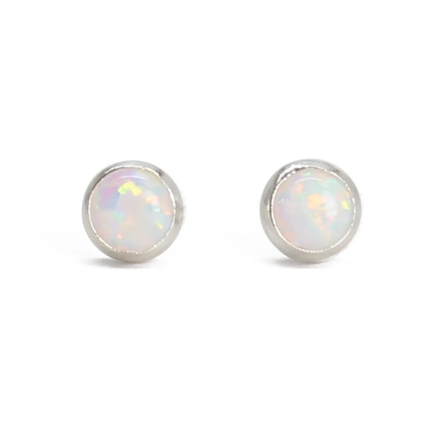Handmade Tiny 3mm Opal Stud Earrings for Women and Girls, Handmade Round Bezel 925 Sterling Silver (created-opal)
