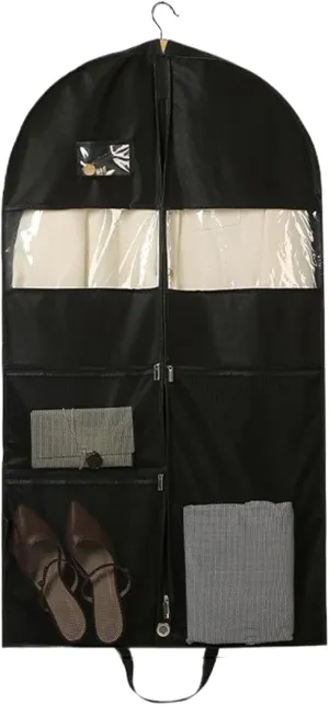 Heavy Duty Garment Bag, 43 Inch Suit Bag with 2 Large Mesh Pockets and 2 Carry Handles, Garment Duffle Storage with Visual Window for Travel, Shirts, Coats, Dresses, Suit