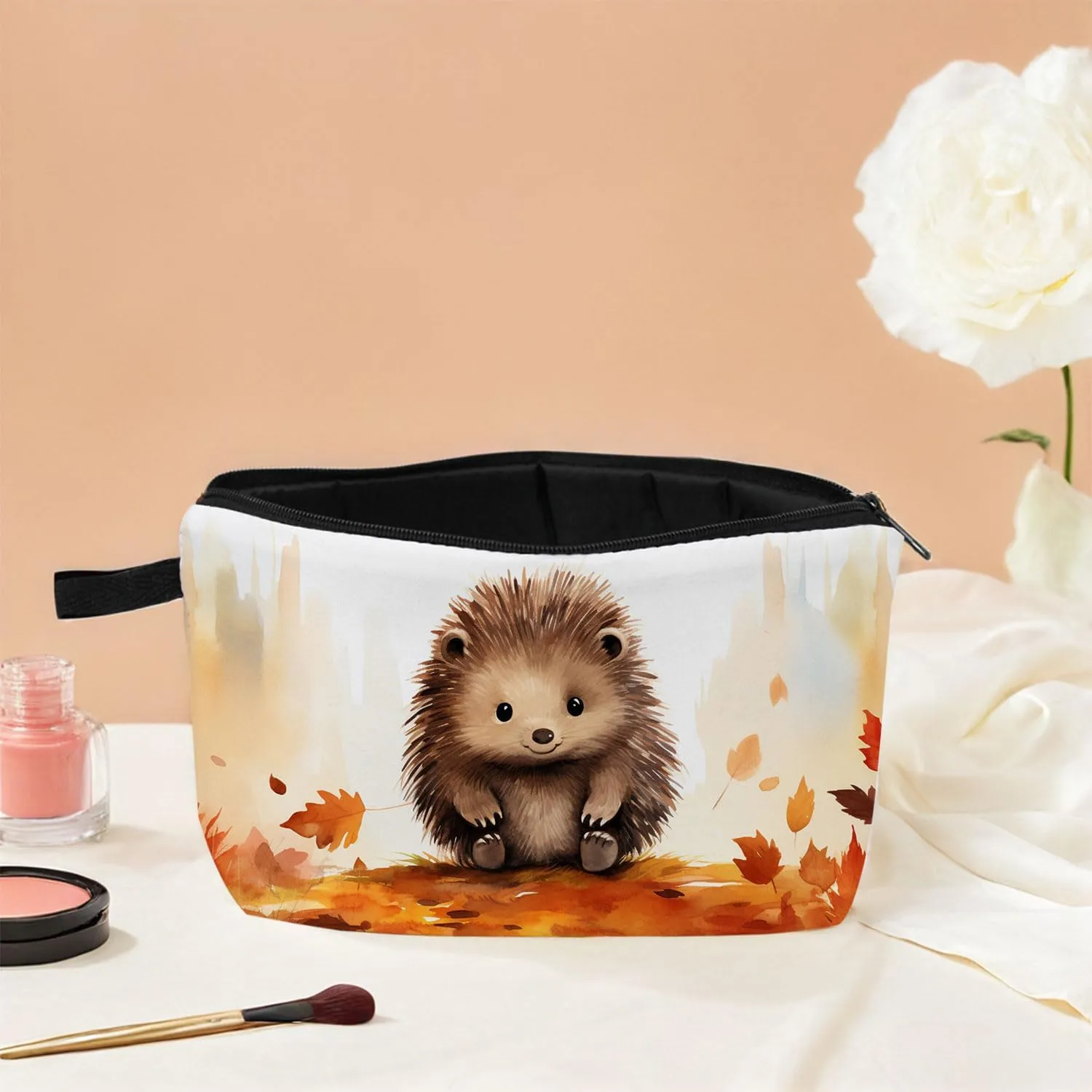 Hedgehog Makeup Bag for Women Travel Cosmetic Organizer Bag Teacher Appreciation Gifts Small Zipper Toiletry Bag