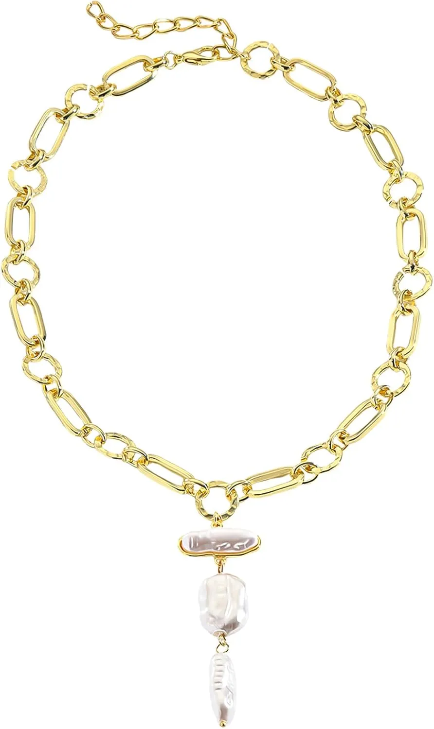 HETICA Baroque Pearl Chunky Gold Necklace for Women, Adjustable Gold Chunky Big Pearl Choker Necklaces Stylish and Unique Pearl Necklace Jewelry Gifts for Women