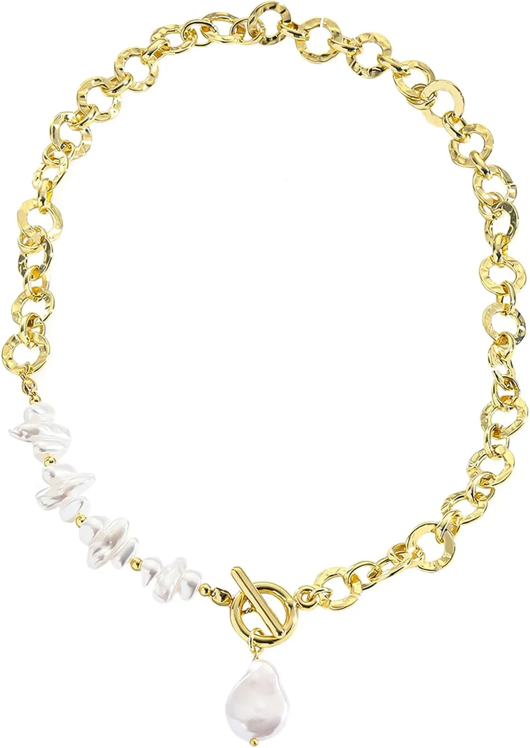 HETICA Gold Chunky Big Pearl Choker Necklaces for Women, Baroque Pearl Chunky Gold Necklace Stylish and Unique Pearl Necklace Jewelry Gifts for Women