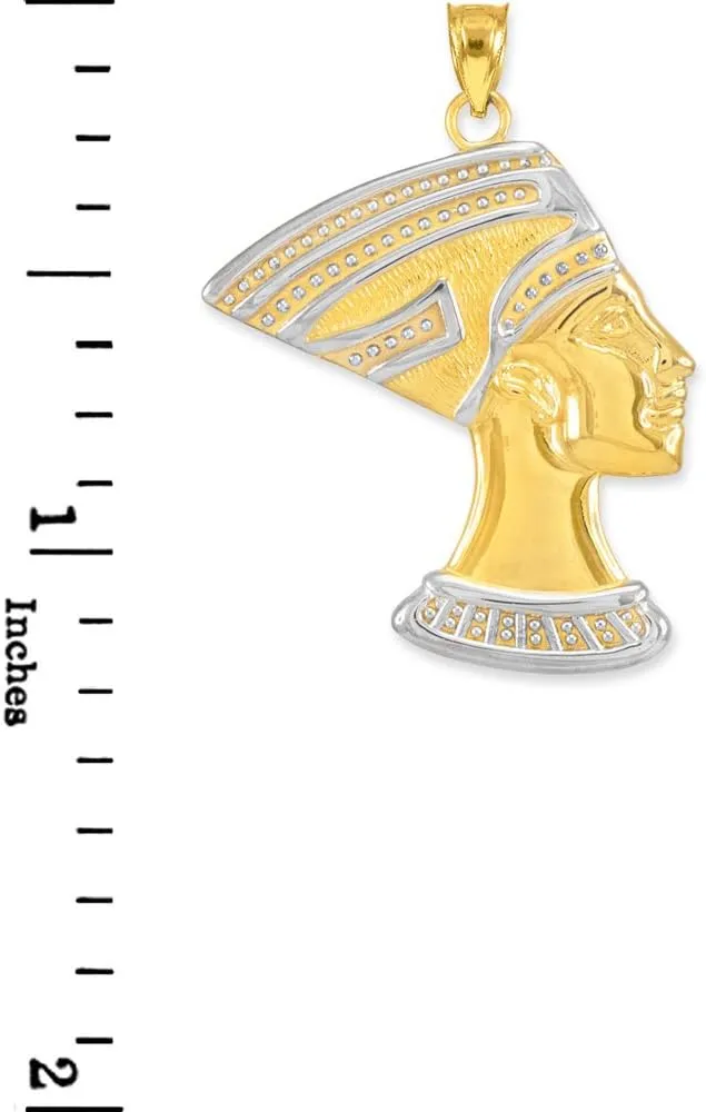 High Polish 10k Two-Tone Gold Egyptian Queen Nefertiti Charm Pendant Necklace