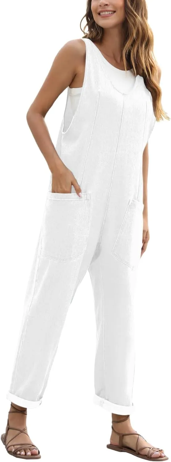 High Roller Denim Jumpsuits for Women Casual Sleeveless Loose Baggy Overalls Jeans Pants Jumpers with Pockets