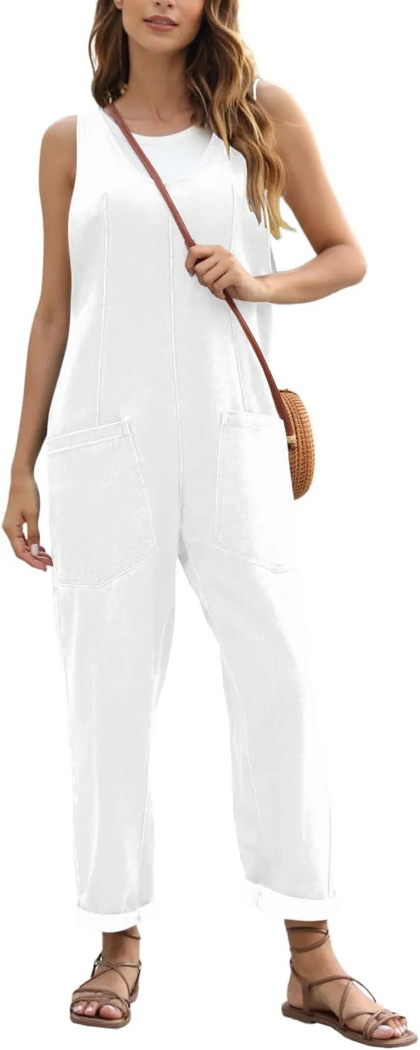 High Roller Denim Jumpsuits for Women Casual Sleeveless Loose Baggy Overalls Jeans Pants Jumpers with Pockets