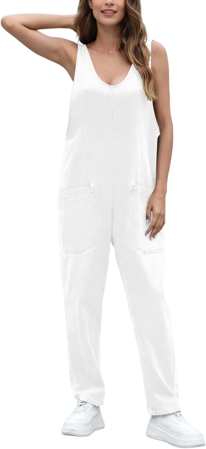 High Roller Denim Jumpsuits for Women Casual Sleeveless Loose Baggy Overalls Jeans Pants Jumpers with Pockets
