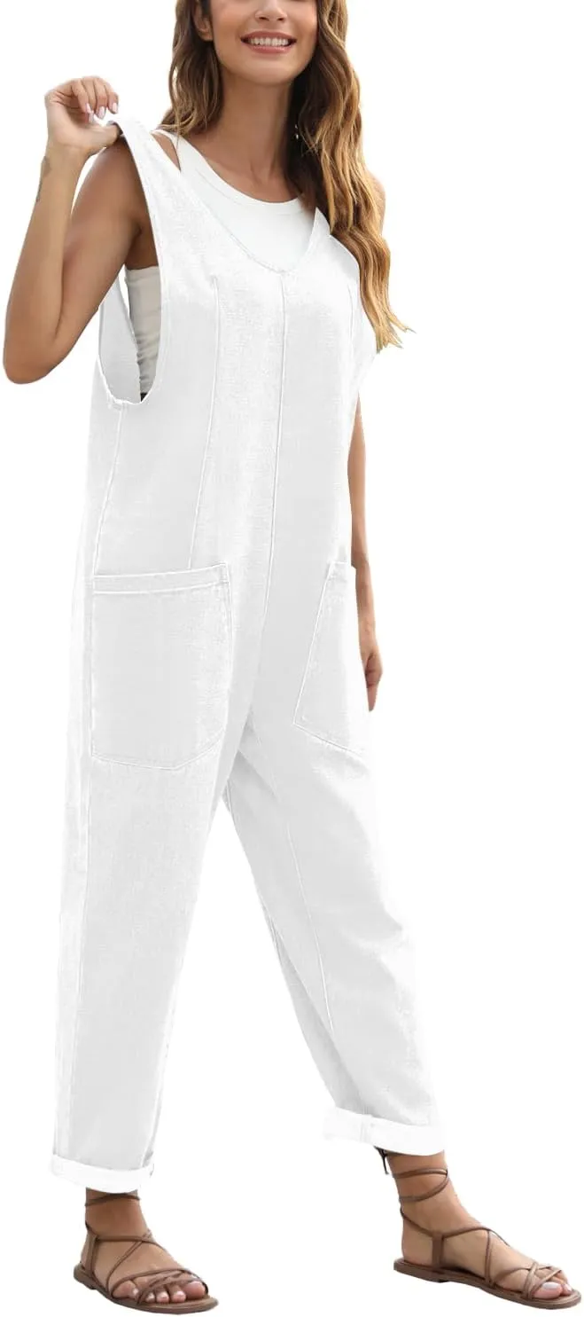 High Roller Denim Jumpsuits for Women Casual Sleeveless Loose Baggy Overalls Jeans Pants Jumpers with Pockets