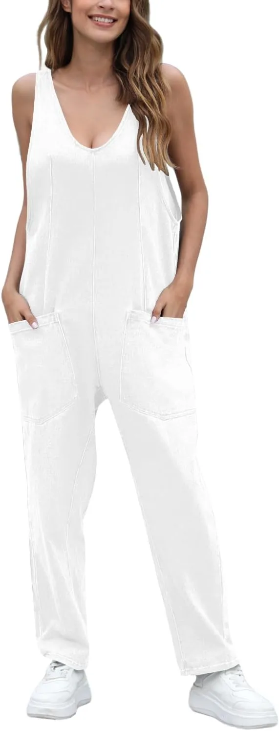 High Roller Denim Jumpsuits for Women Casual Sleeveless Loose Baggy Overalls Jeans Pants Jumpers with Pockets