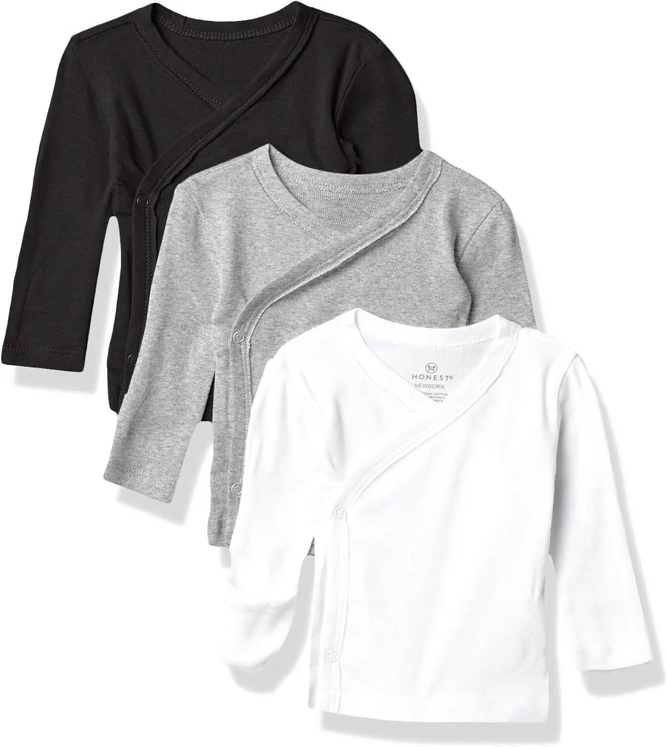 HonestBaby Baby 100% Organic Cotton Long Sleeve Side-Snap Kimono Tops (3 Pack)