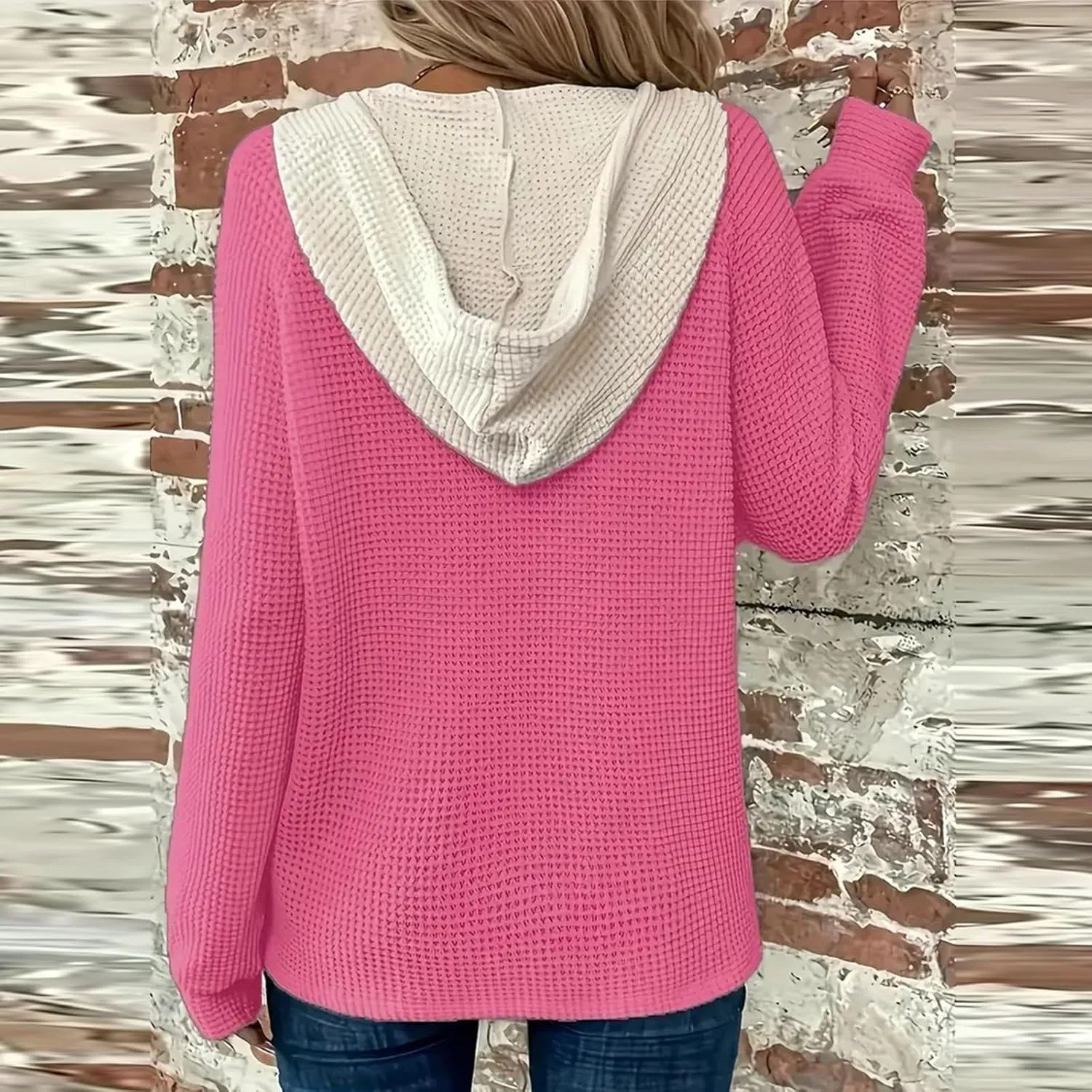 Hoodies For Women Casual Long Sleeve Shirts Oversized Drawstring Sweatshirts Button V-Neck Tunic Tops
