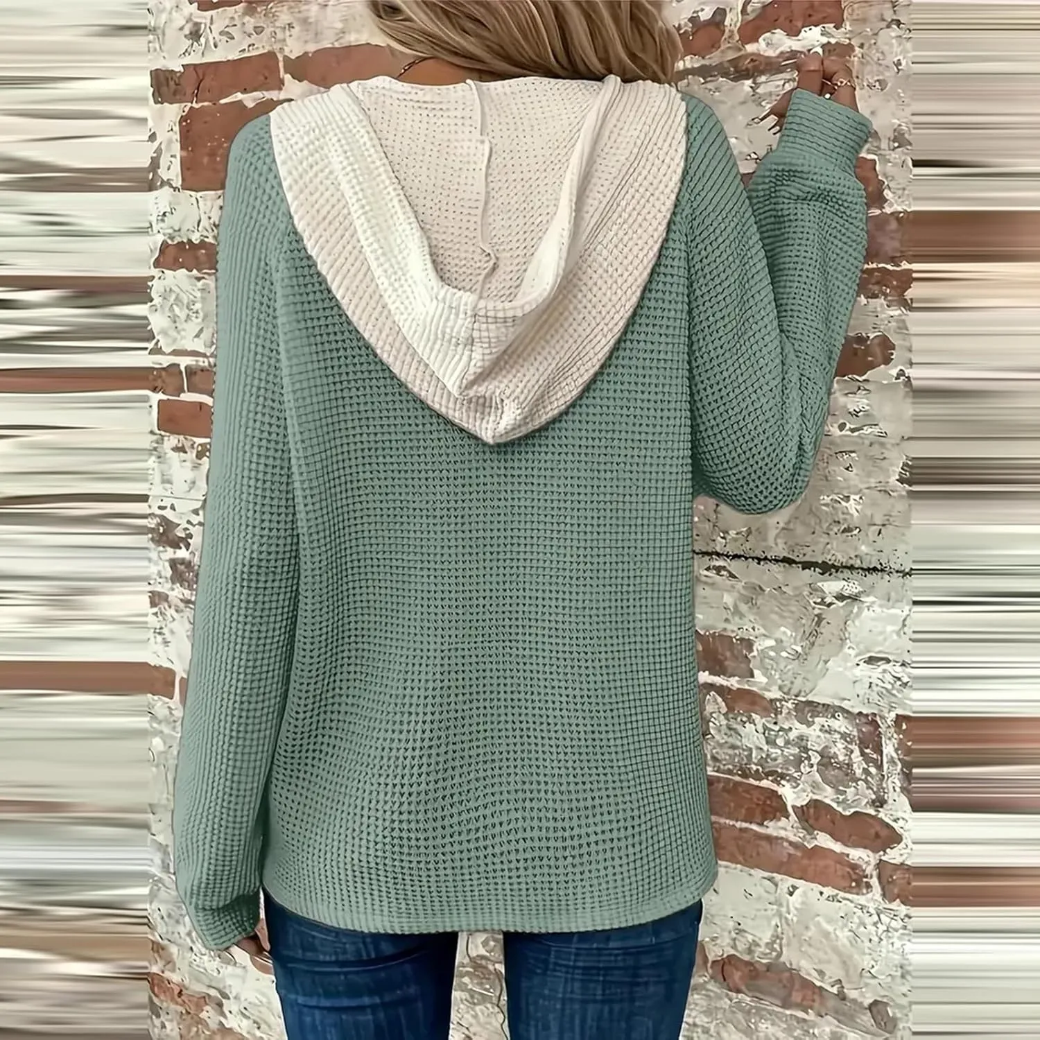 Hoodies For Women Casual Long Sleeve Shirts Oversized Drawstring Sweatshirts Button V-Neck Tunic Tops