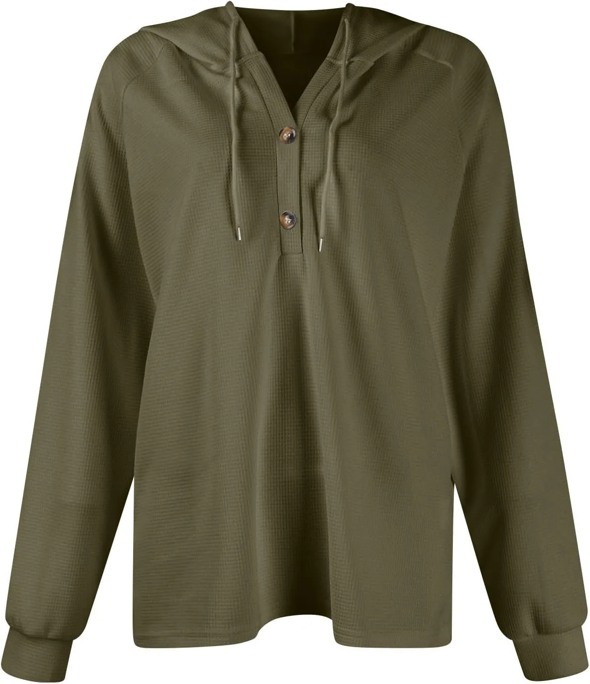 Hoodies For Women Casual Long Sleeve Shirts Oversized Drawstring Sweatshirts Button V-Neck Tunic Tops