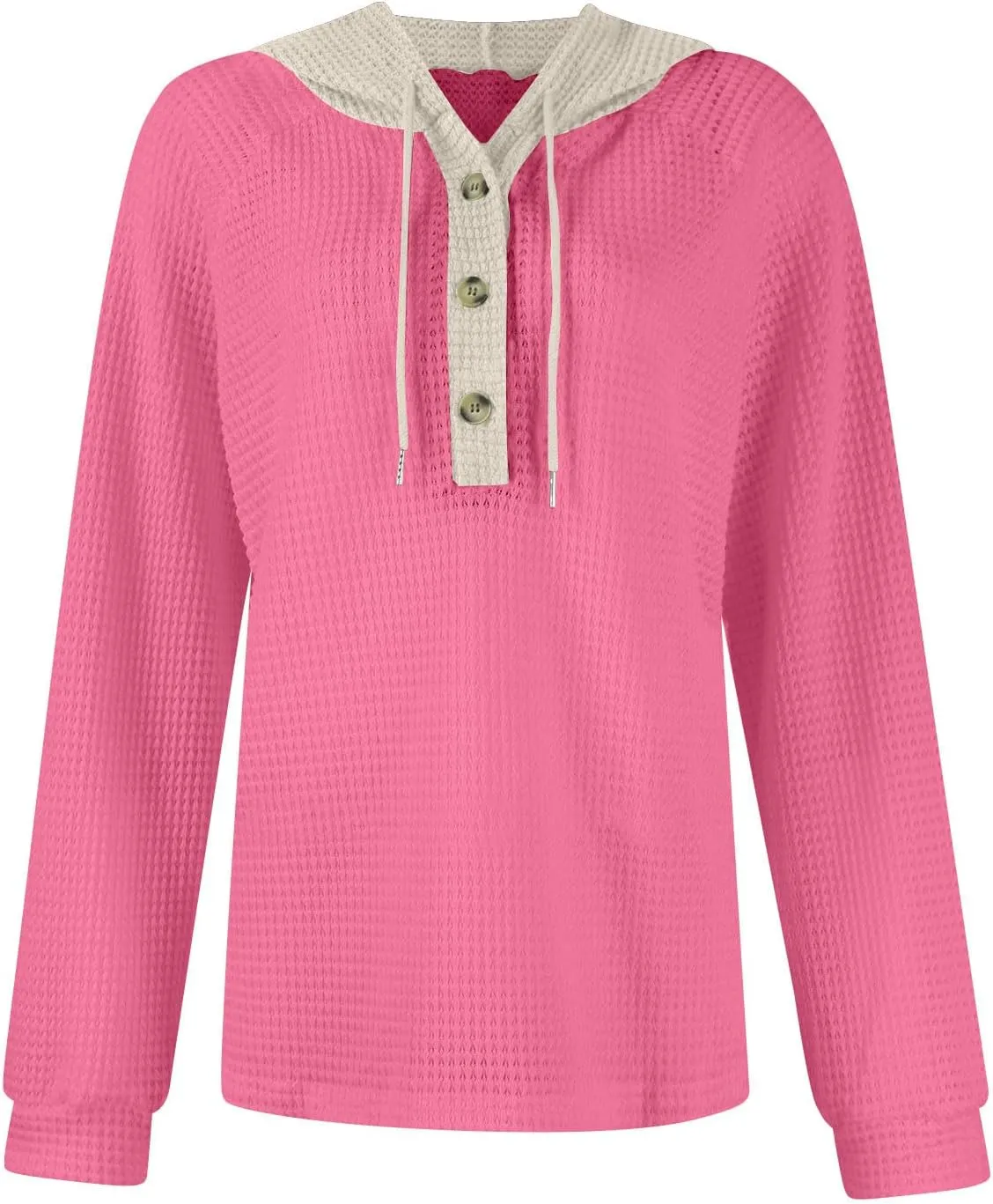 Hoodies For Women Casual Long Sleeve Shirts Oversized Drawstring Sweatshirts Button V-Neck Tunic Tops