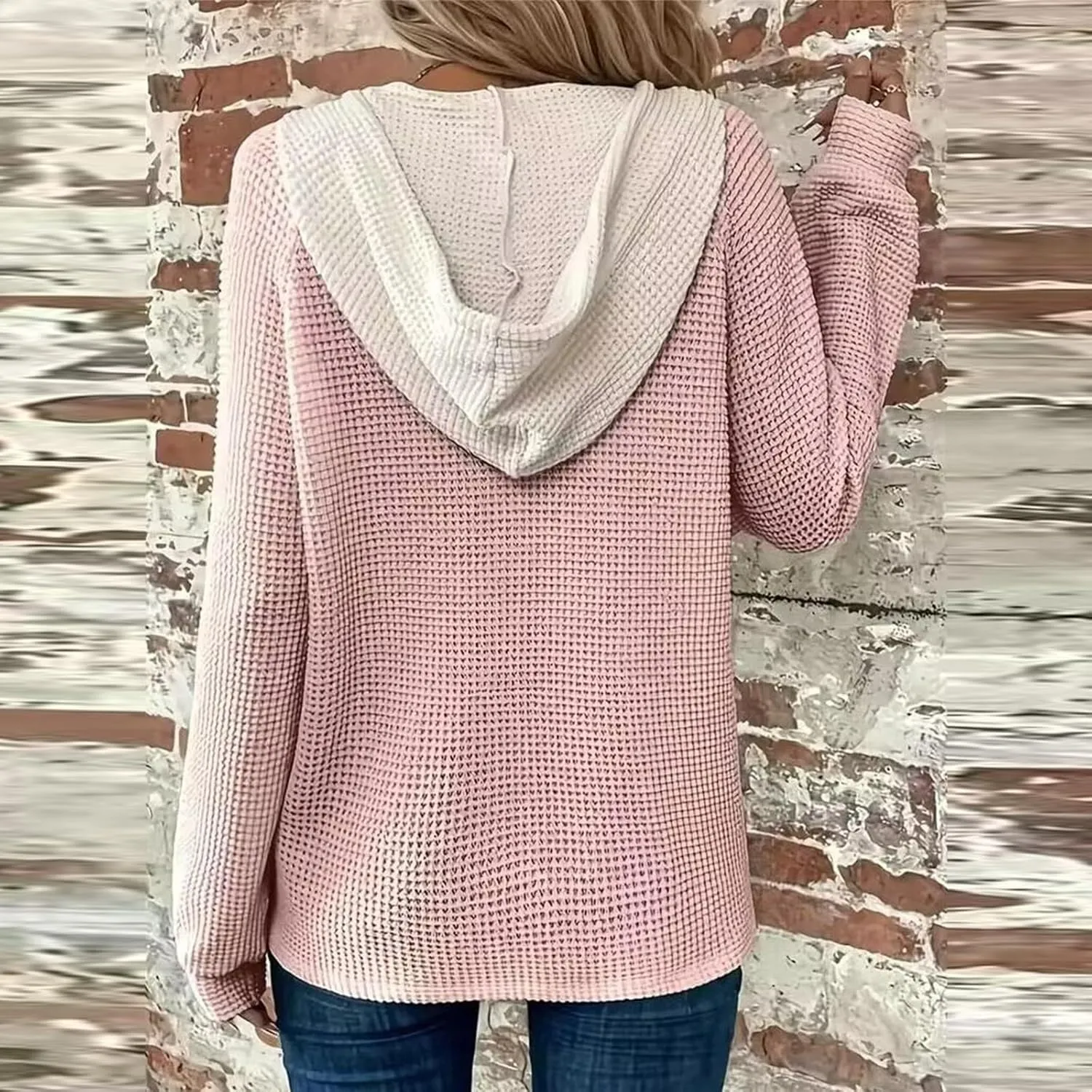 Hoodies For Women Casual Long Sleeve Shirts Oversized Drawstring Sweatshirts Button V-Neck Tunic Tops