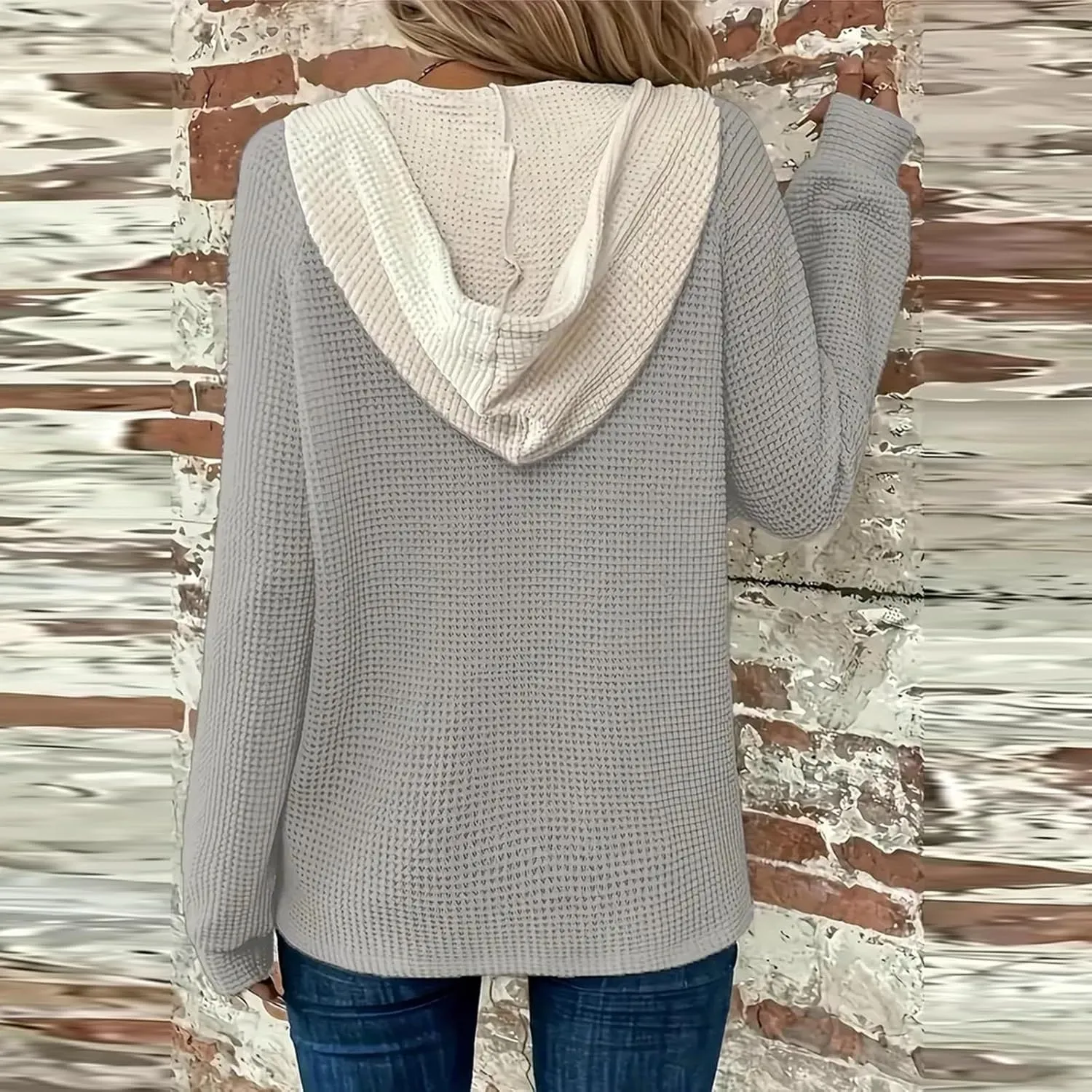Hoodies For Women Casual Long Sleeve Shirts Oversized Drawstring Sweatshirts Button V-Neck Tunic Tops
