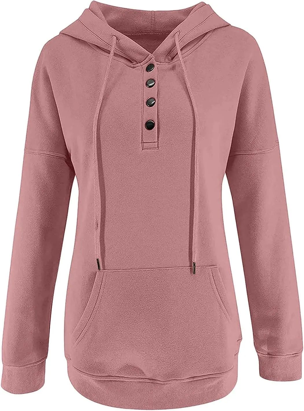 Hoodies For Women Dressy Casual 2024 Solid Basic Button Down Hooded Drawstring Sweatshirt Fall Fashion Pullover Tops