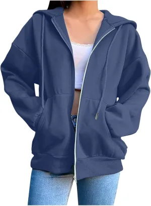 Hoodies Sweatshirts for Women 2024 Casual Long Sleeve Shirt Zip Up Fleece Hoodie Jacket Coat Fall Clothes with Pocket