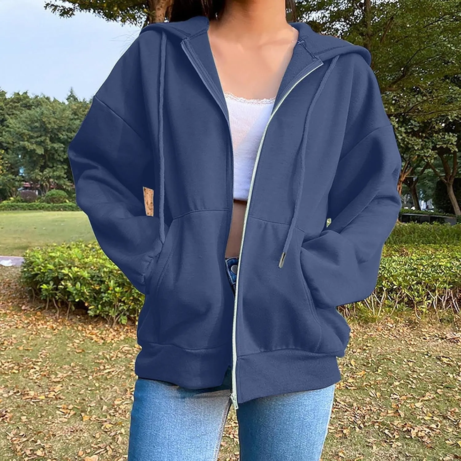 Hoodies Sweatshirts for Women 2024 Casual Long Sleeve Shirt Zip Up Fleece Hoodie Jacket Coat Fall Clothes with Pocket