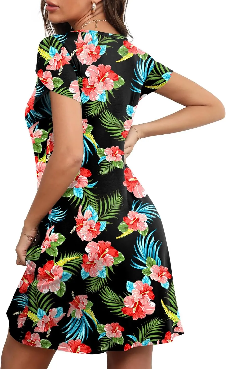 HOTGIFT 2025 Womens Dress Summer Short Sleeve Crewneck Sundress with Pockets M-4XL