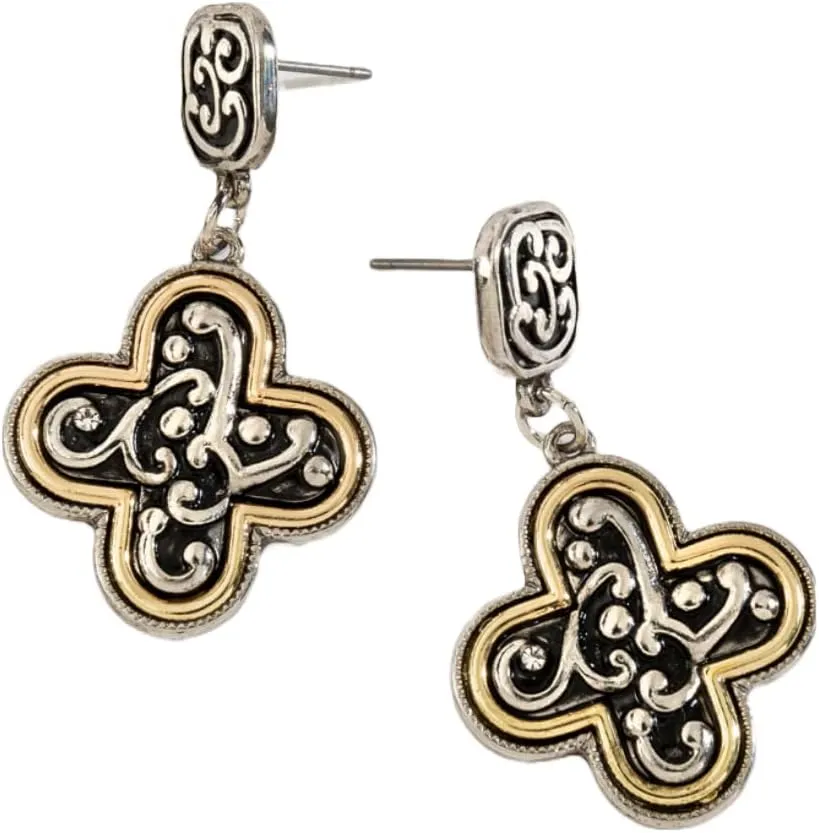 Howard's Two Tone Designer Quatrefoil Pendant Dangle Earrings for Women