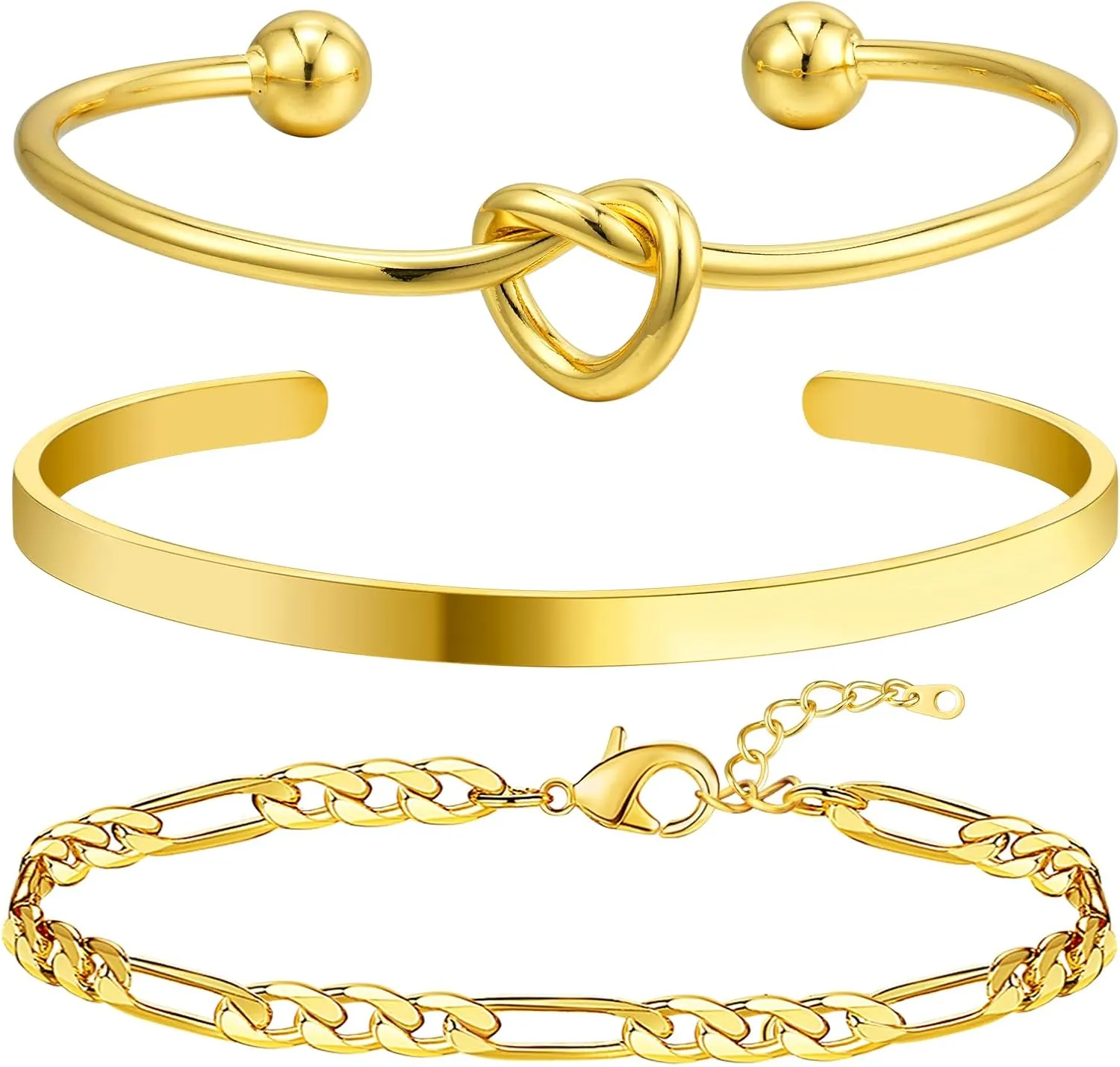 Howoo Gold Bangle Bracelets for Women 18K Plated Gold Cuff Bracelet Cuban Figaro Link Chain Knot Beaded Jewelry Sets