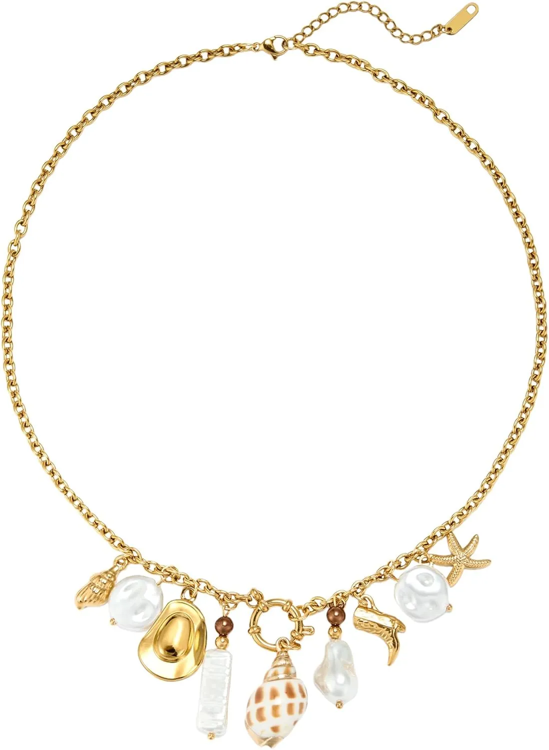 Imitation Baroque Pearl Choker With Starfish Pendant Irregular Mother of Pearl Necklaces 14K Plated Chain Jewelry Gifts for Women