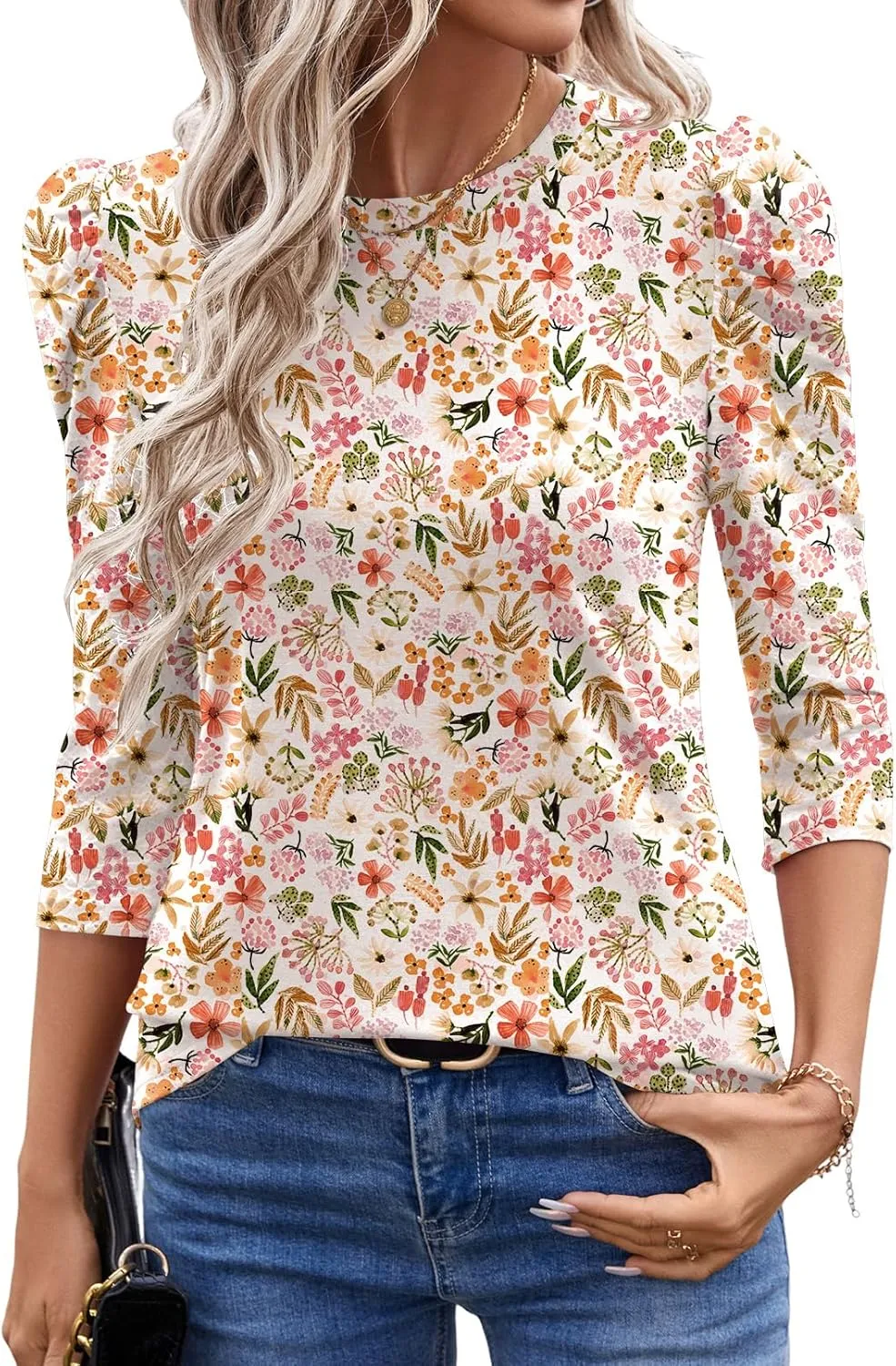 Ivicoer 3/4 Length Sleeve Womens Tops Summer Spring Tops for Women 2025 Puff Lace Sleeve Shirts Blouses