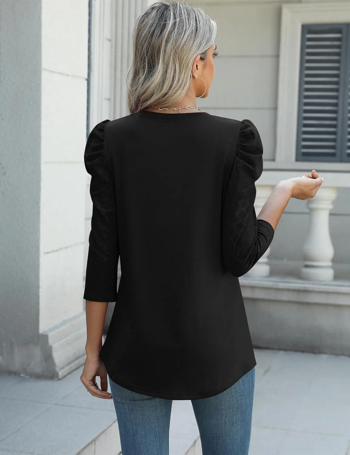 Ivicoer 3/4 Length Sleeve Womens Tops Summer Spring Tops for Women 2025 Puff Lace Sleeve Shirts Blouses