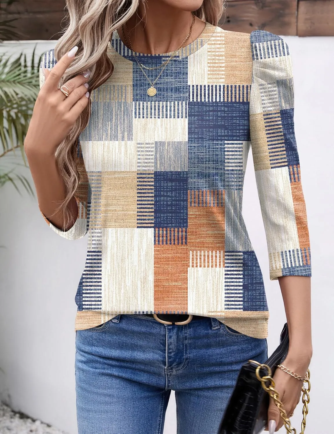 Ivicoer 3/4 Length Sleeve Womens Tops Summer Spring Tops for Women 2025 Puff Lace Sleeve Shirts Blouses