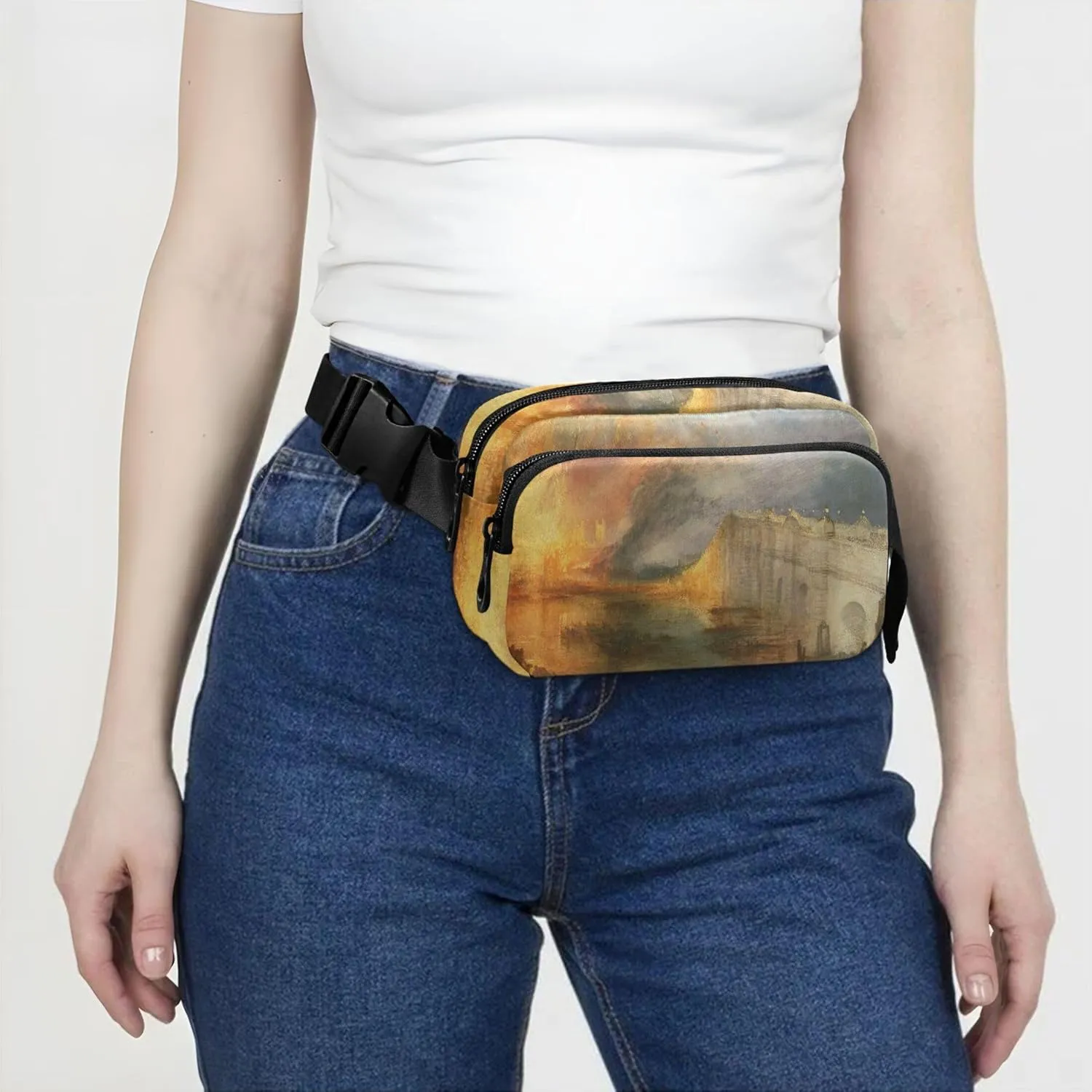 J. M. W. Turner Burning Sea Paints Women Fanny Packs Flower Belt Bag Hip Pack Waterproof Travel Waist Pouch
