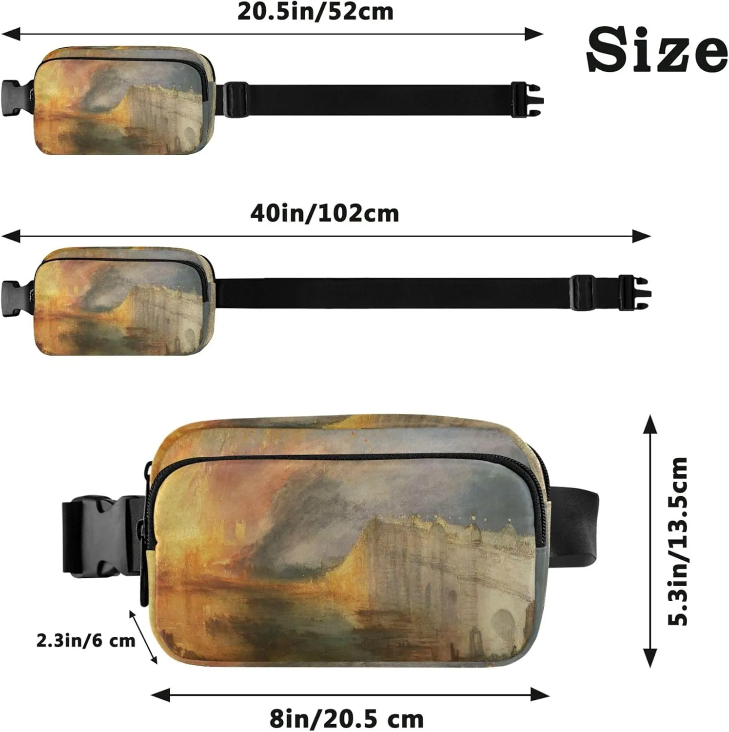 J. M. W. Turner Burning Sea Paints Women Fanny Packs Flower Belt Bag Hip Pack Waterproof Travel Waist Pouch
