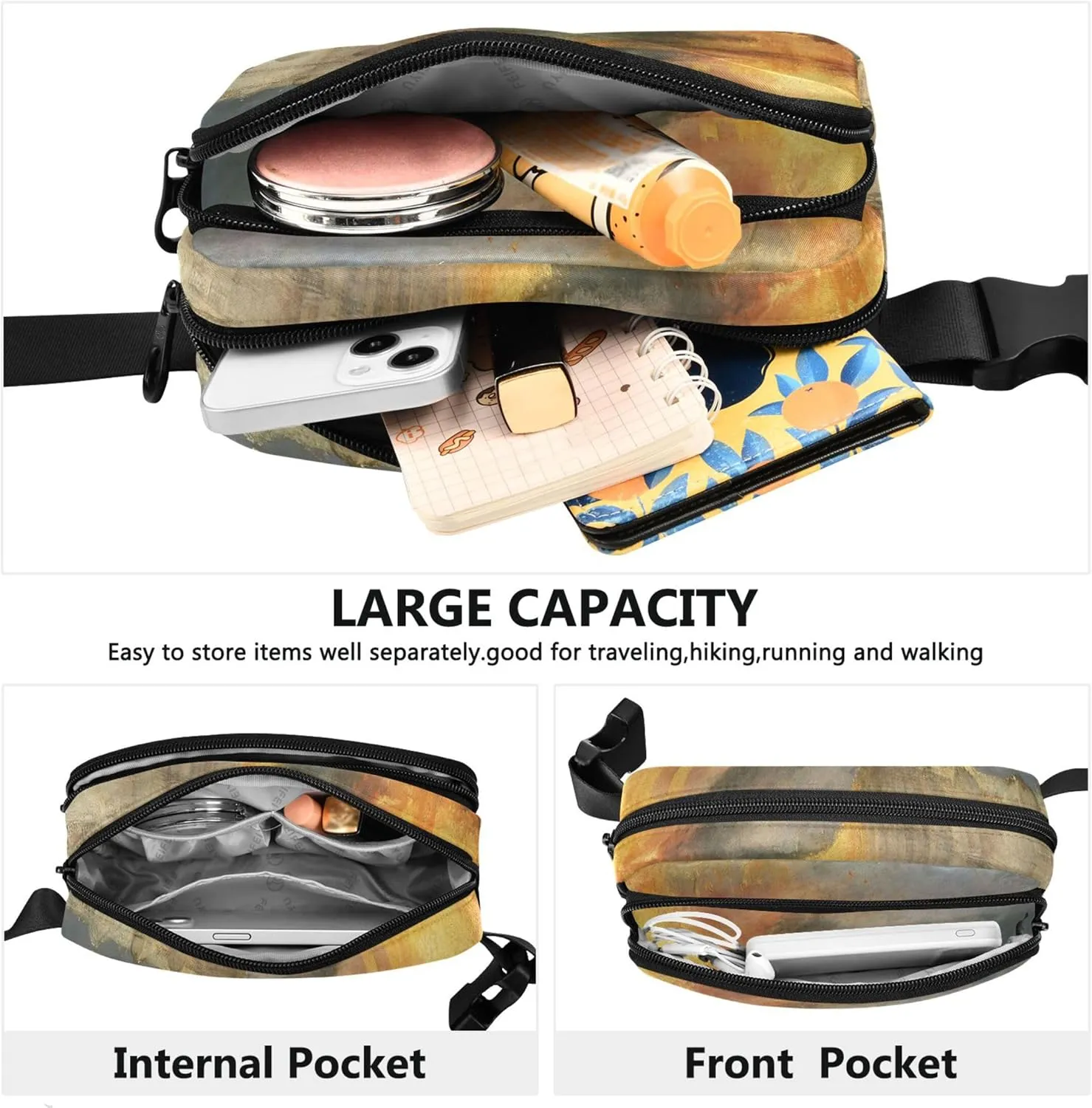 J. M. W. Turner Burning Sea Paints Women Fanny Packs Flower Belt Bag Hip Pack Waterproof Travel Waist Pouch