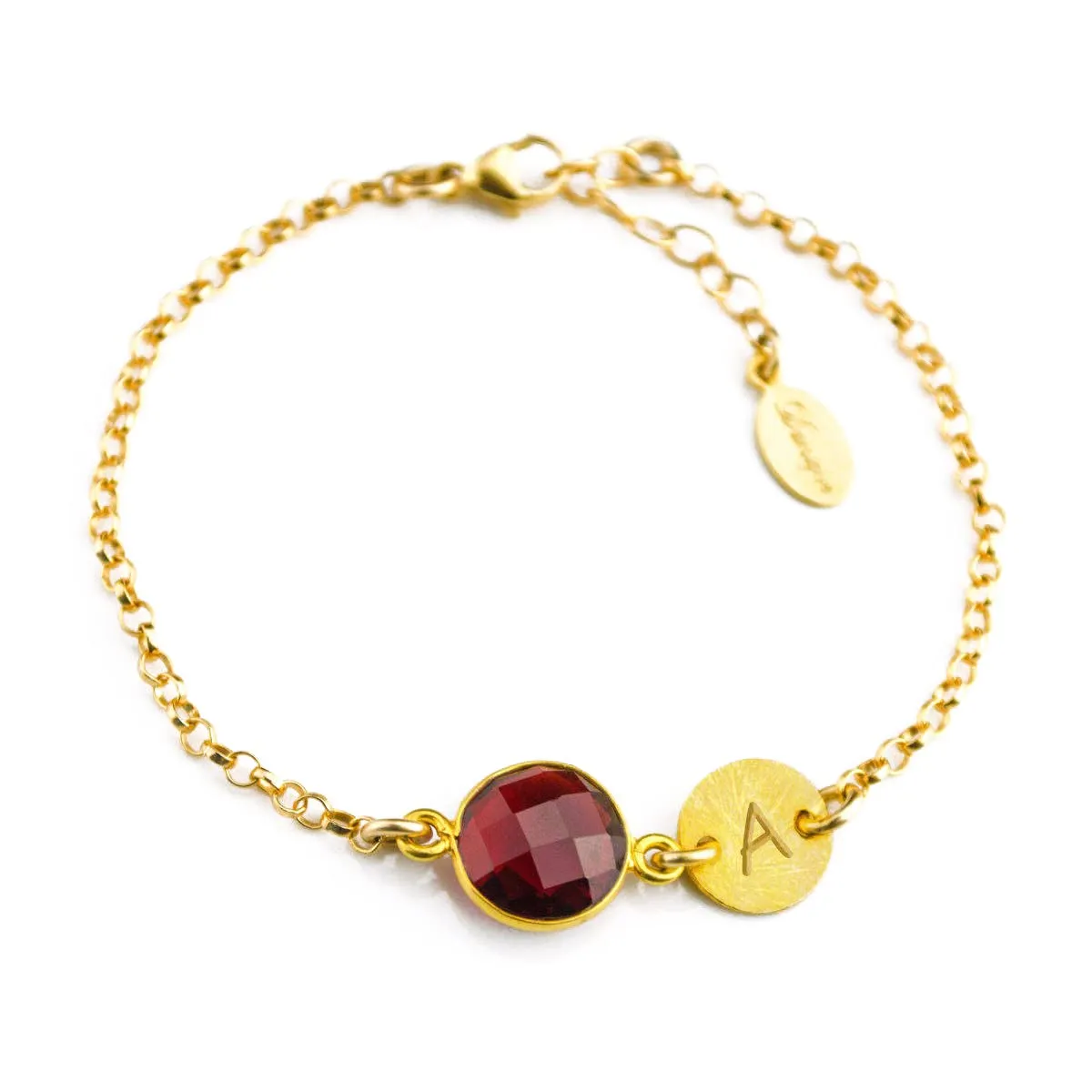 January Birthstone Bracelet - Personalized bracelet - garnet bracelet - bezel set bracelet - garnet jewelry - initial birthstone jewelry, bridesmaid bracelet, baby shower bracelet, new mom present