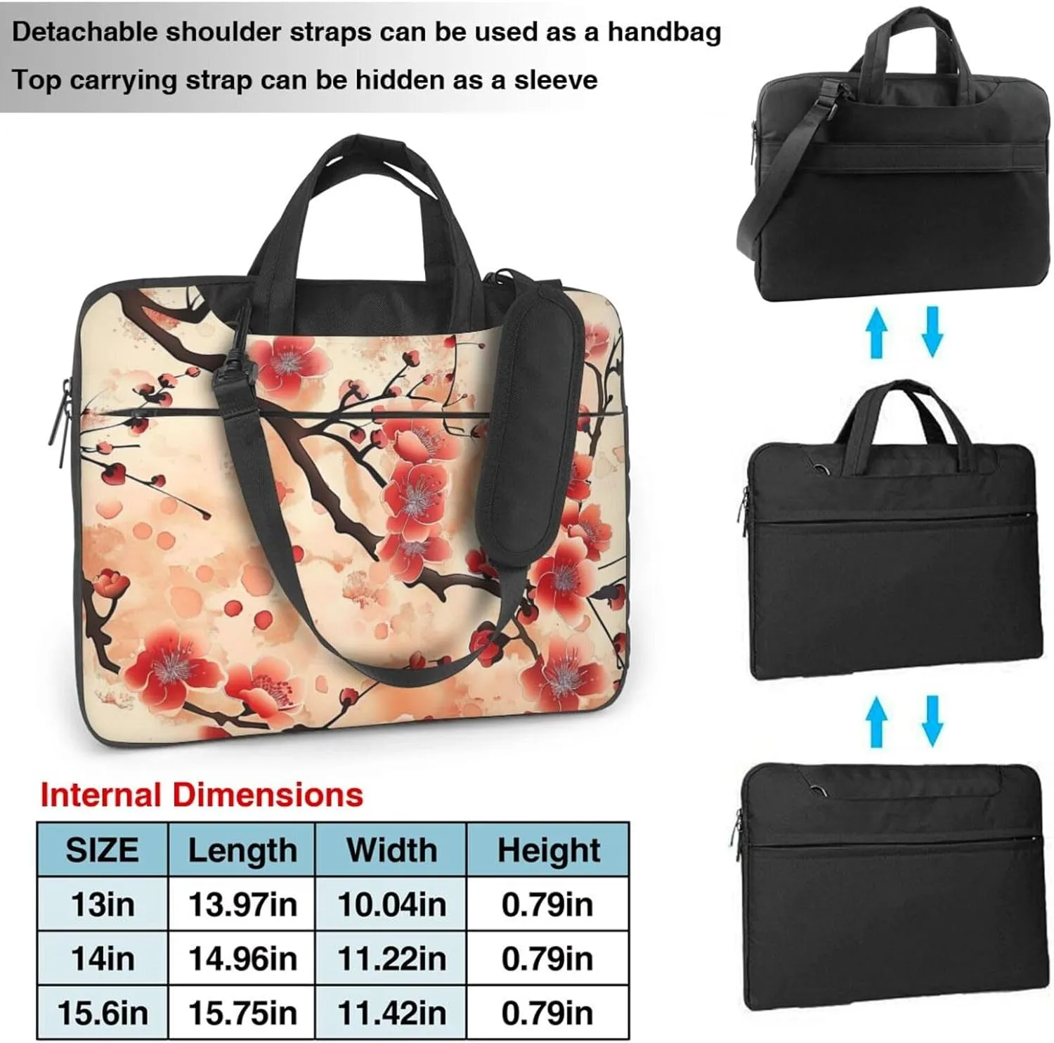 Japanese Floral Print Laptop Carrying Case Travel Business Computer Bag Work Bag for Men Women
