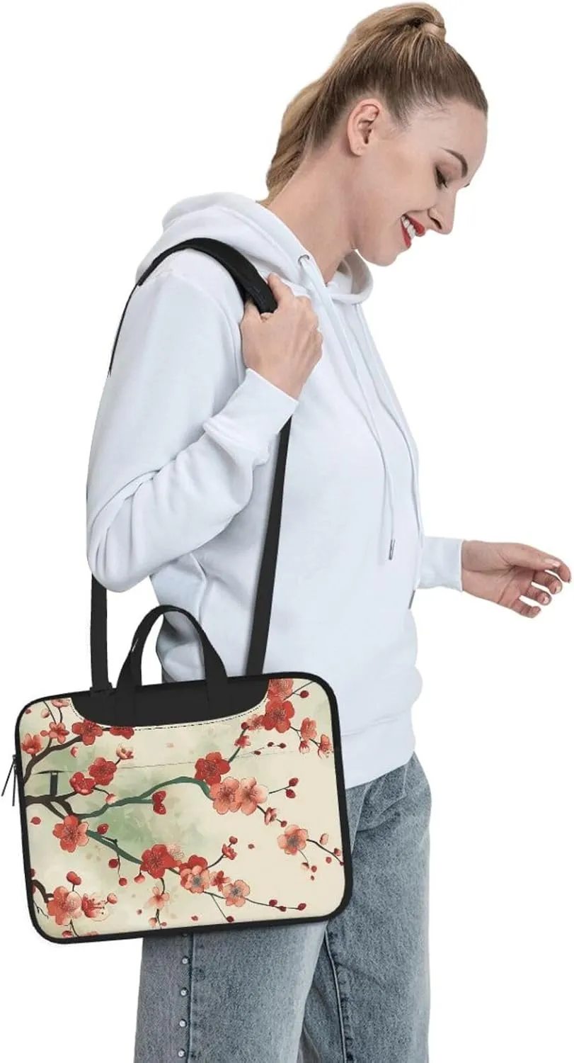 Japanese Spring Pattern Laptop Carrying Case Plum Pattern Travel Business Computer Bag Work Bag for Men Women