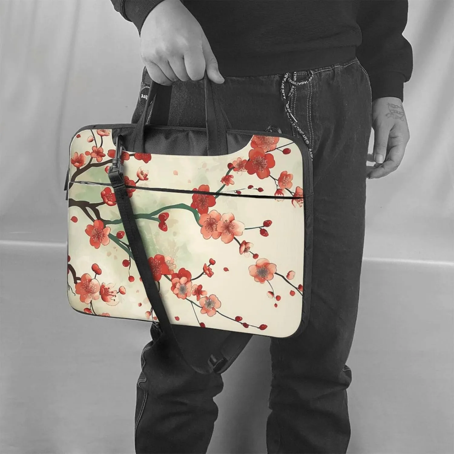 Japanese Spring Pattern Laptop Carrying Case Plum Pattern Travel Business Computer Bag Work Bag for Men Women