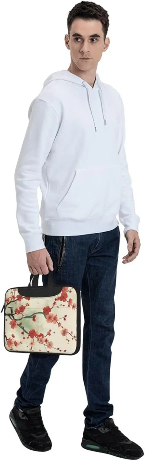 Japanese Spring Pattern Laptop Carrying Case Plum Pattern Travel Business Computer Bag Work Bag for Men Women