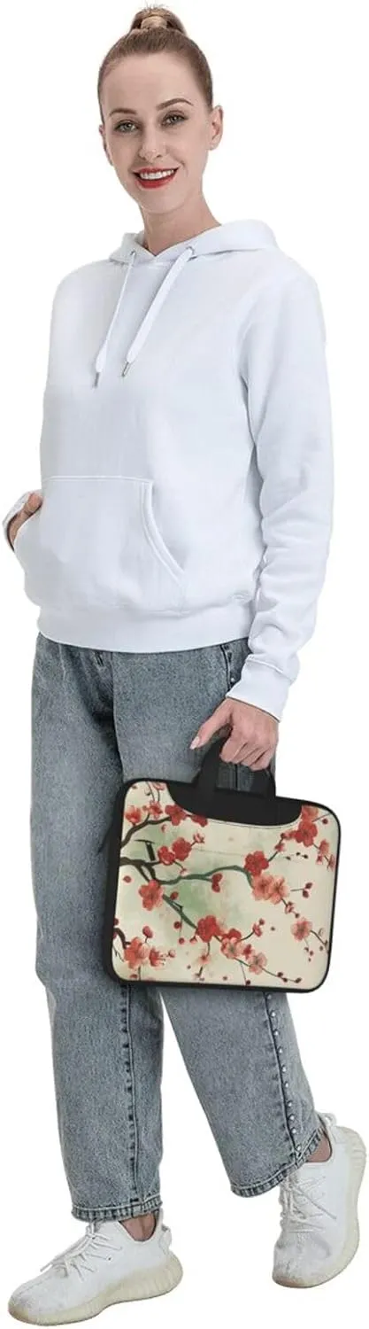 Japanese Spring Pattern Laptop Carrying Case Plum Pattern Travel Business Computer Bag Work Bag for Men Women