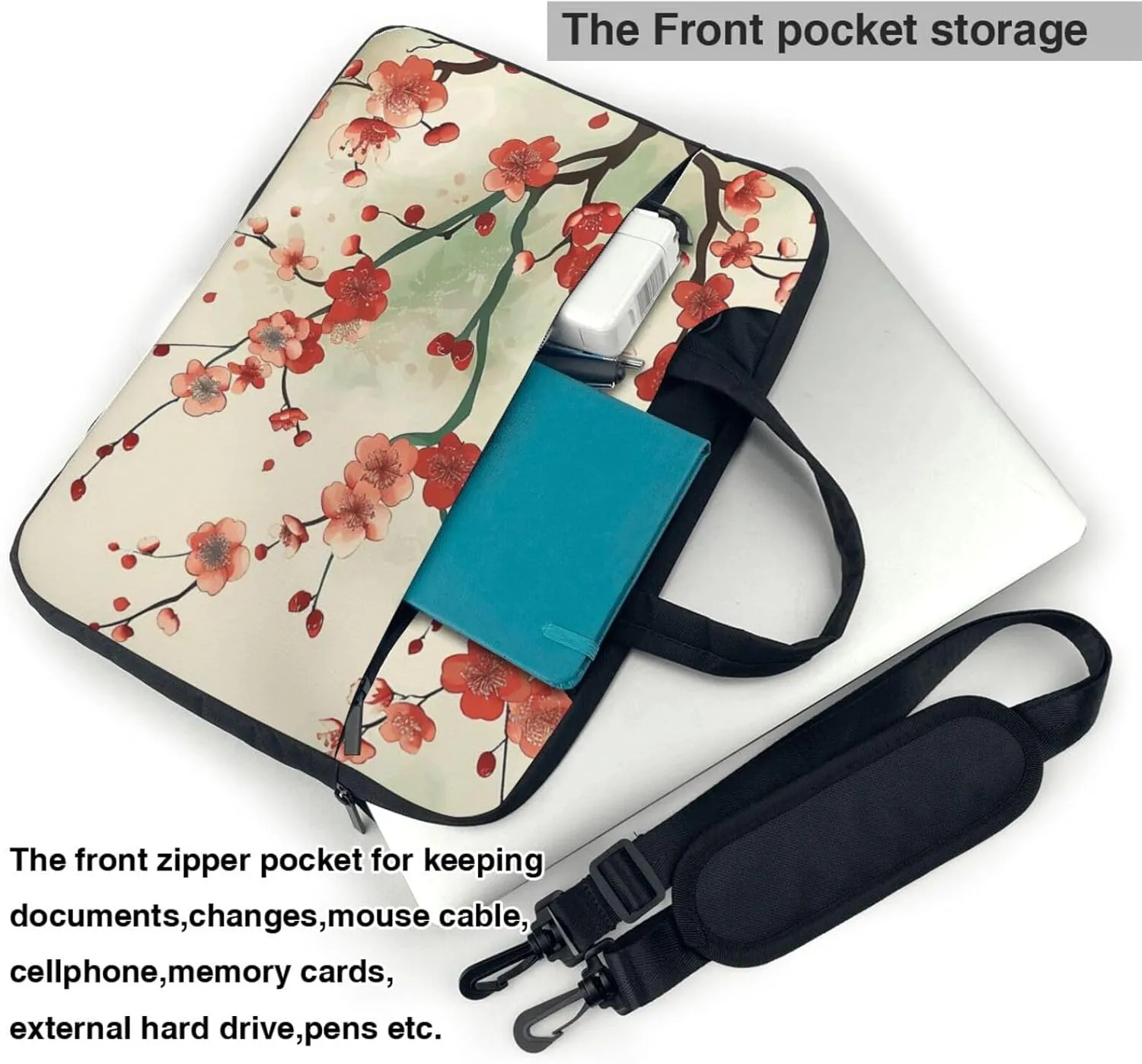 Japanese Spring Pattern Laptop Carrying Case Plum Pattern Travel Business Computer Bag Work Bag for Men Women