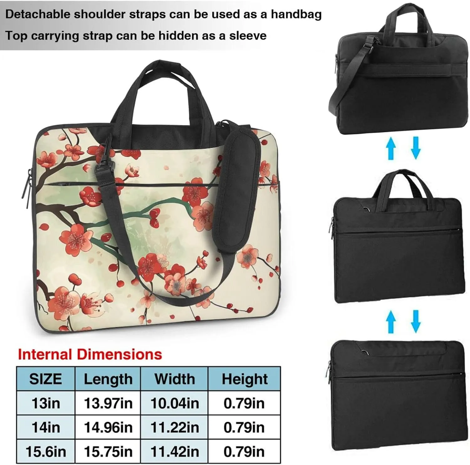 Japanese Spring Pattern Laptop Carrying Case Plum Pattern Travel Business Computer Bag Work Bag for Men Women