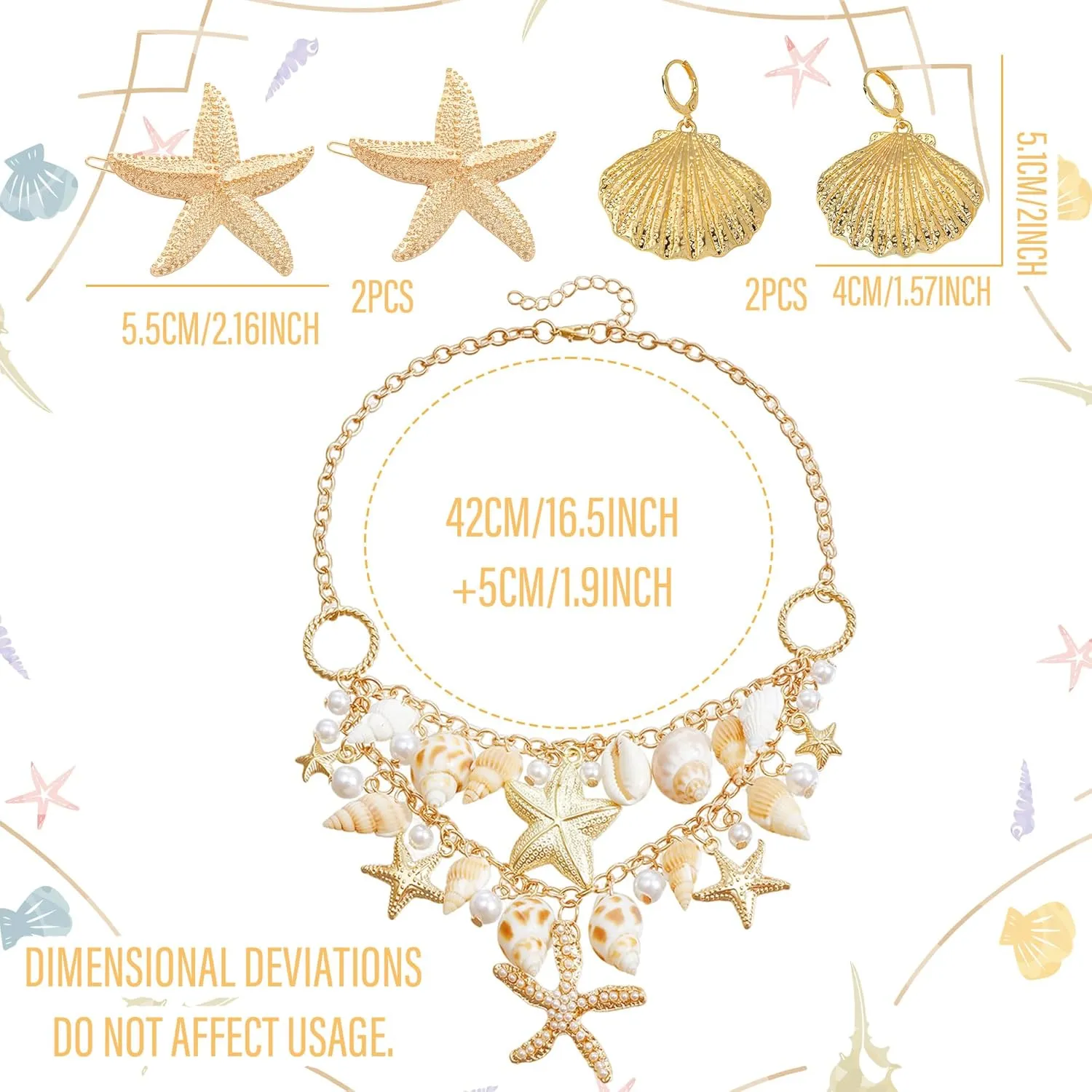 JeVenis Starfish Earrings Necklace Bracelet Hair Clip Mermaid Costume Beach Accessories Jewelry for Women