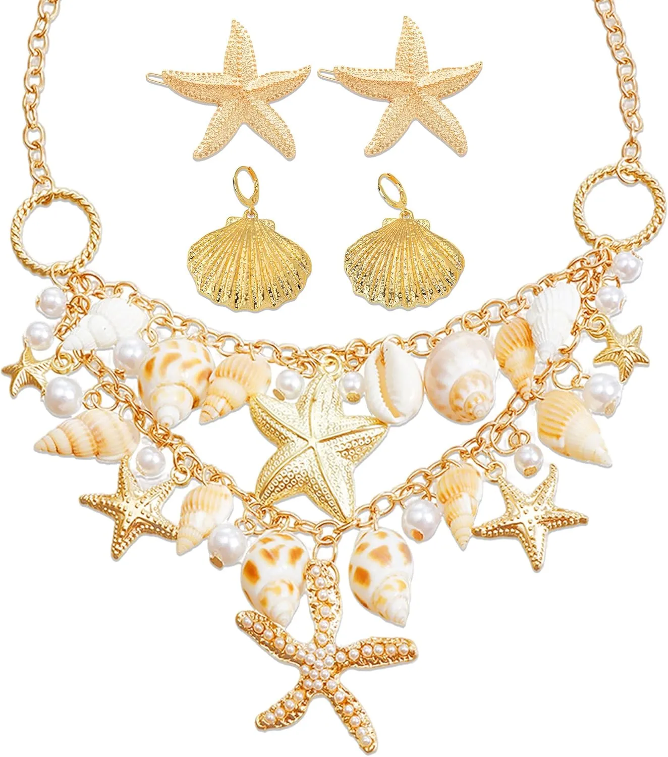 JeVenis Starfish Earrings Necklace Bracelet Hair Clip Mermaid Costume Beach Accessories Jewelry for Women